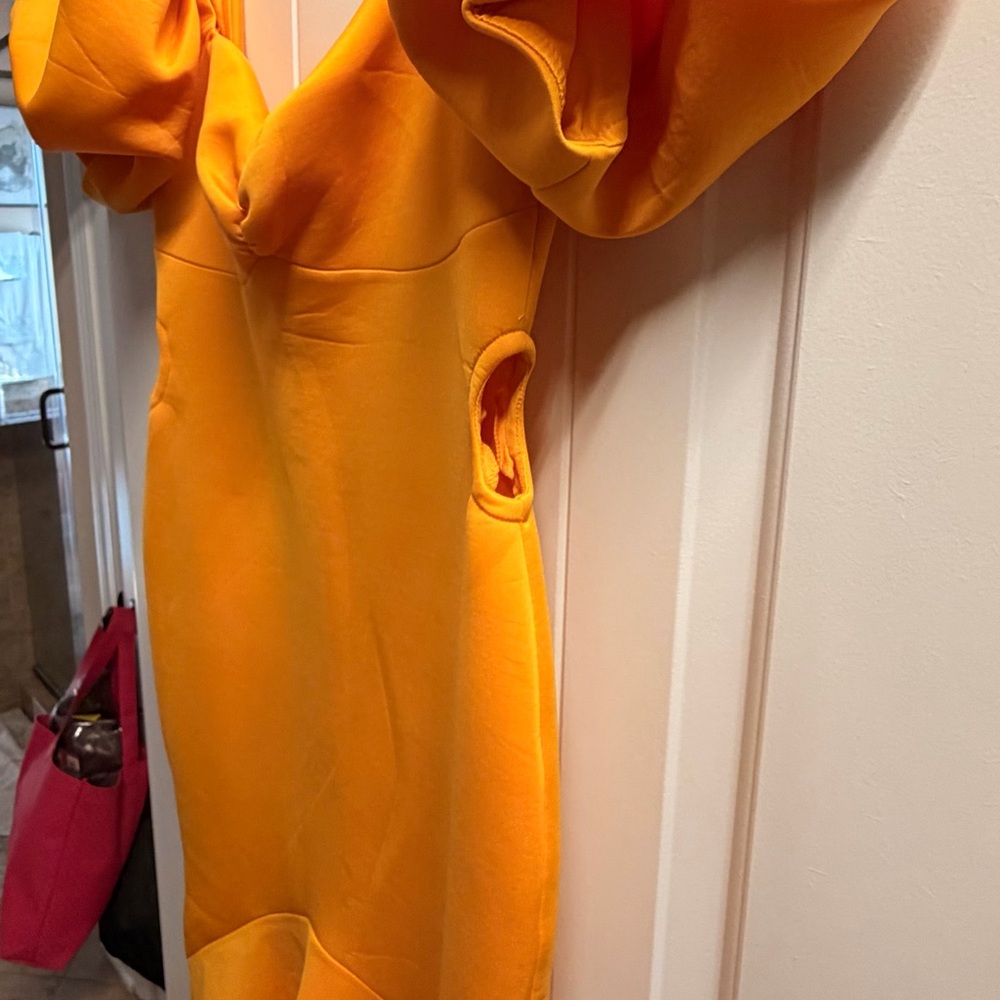 Vibrant Orange Dress with Ruffle Sleeves